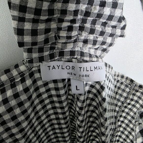 TAYLOR TILLMAN Carolina Top in Black Gingham Ruffle Flutter Sleeves Size Large - Picture 2 of 5